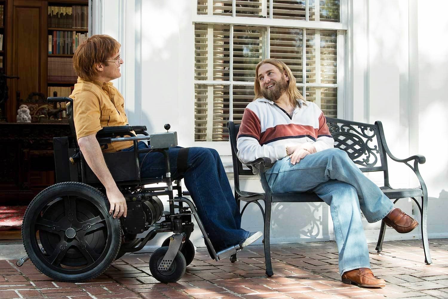 Joaquin Phoenix stars as John Callahan and Jonah Hill stars as Donnie in Amazon Studios' Don't Worry, He Won't Get Far on Foot (2018)