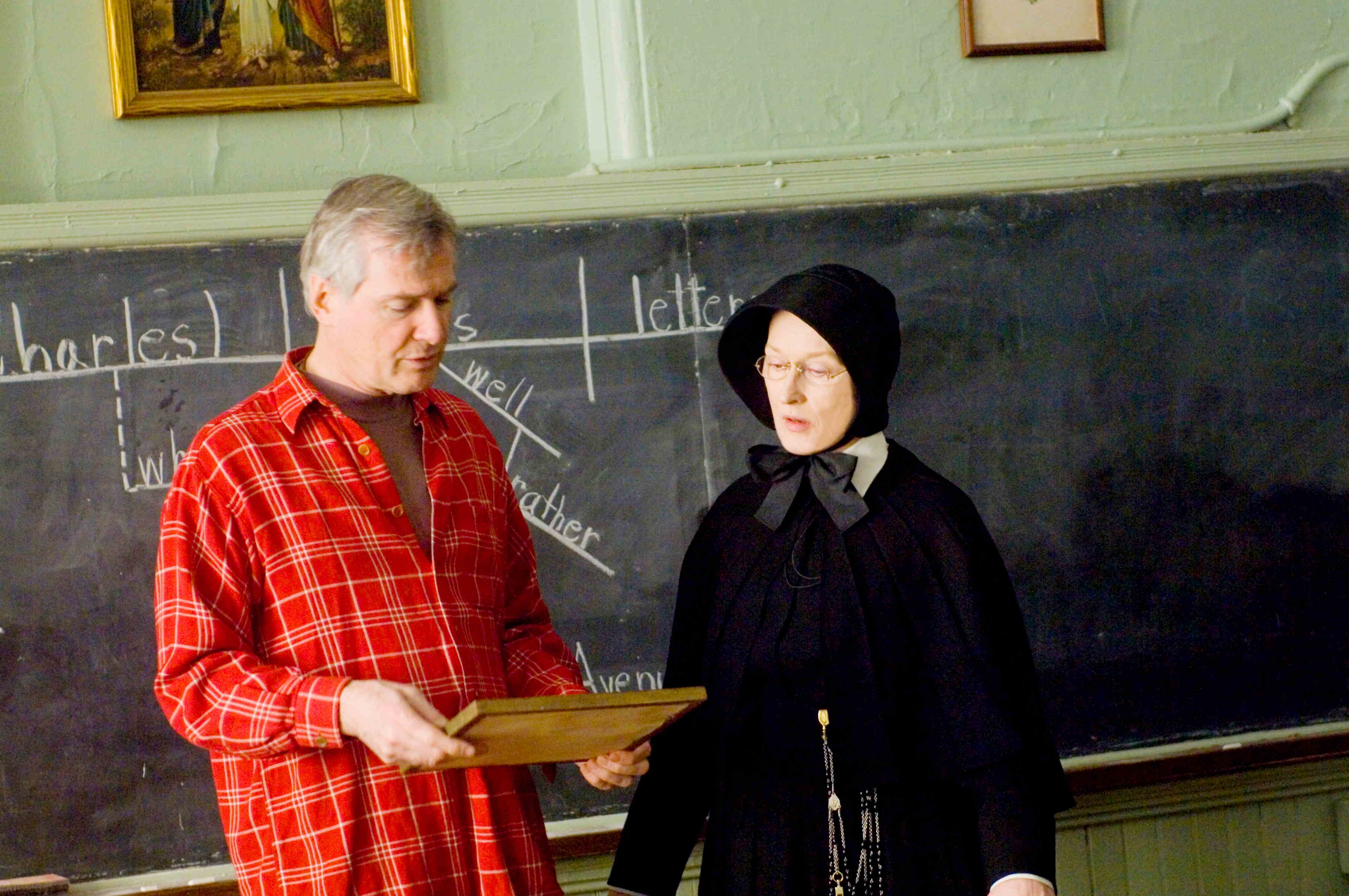 Director John Patrick Shanley and Meryl Streep stars as Sister Aloysius Beauvier in Miramax Films' Doubt (2008)