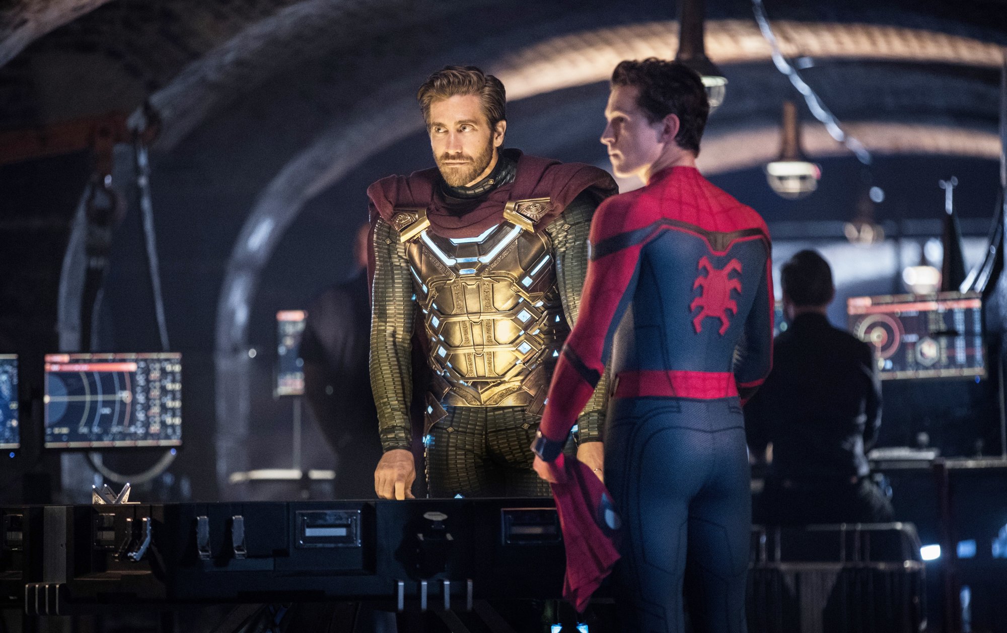 Jake Gyllenhaal stars as Quentin Beck/Mysterio and Tom Holland stars as Peter Parker/Spider-Man in Sony Pictures' Spider-Man: Far From Home (2019)