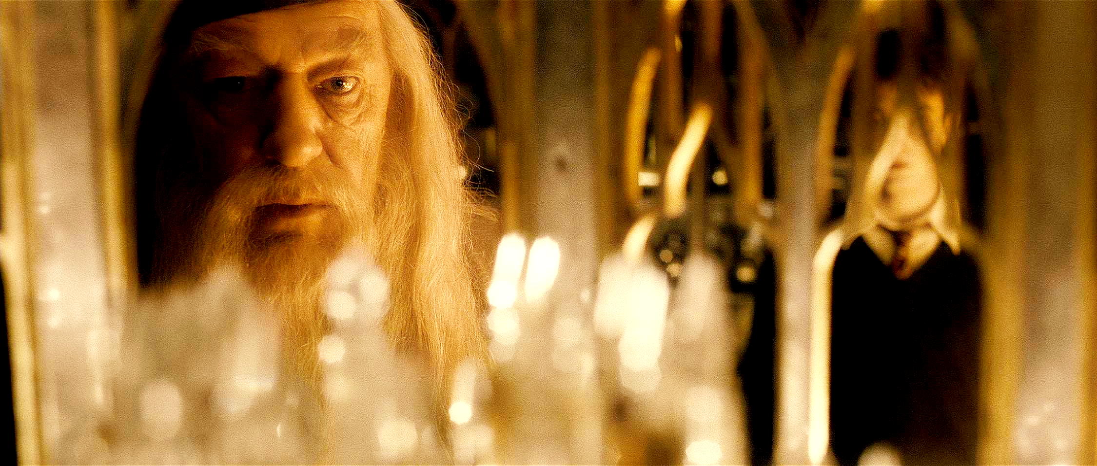Michael Gambon stars as Albus Dumbledore  and Daniel Radcliffe stars as Harry Potter in Warner Bros Pictures' Harry Potter and the Half-Blood Prince (2009)