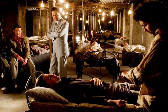 Tom Hardy, Tohoru Masamune, Leonardo DiCaprio and Dileep Rao in Warner Bros. Pictures' Inception (2010)