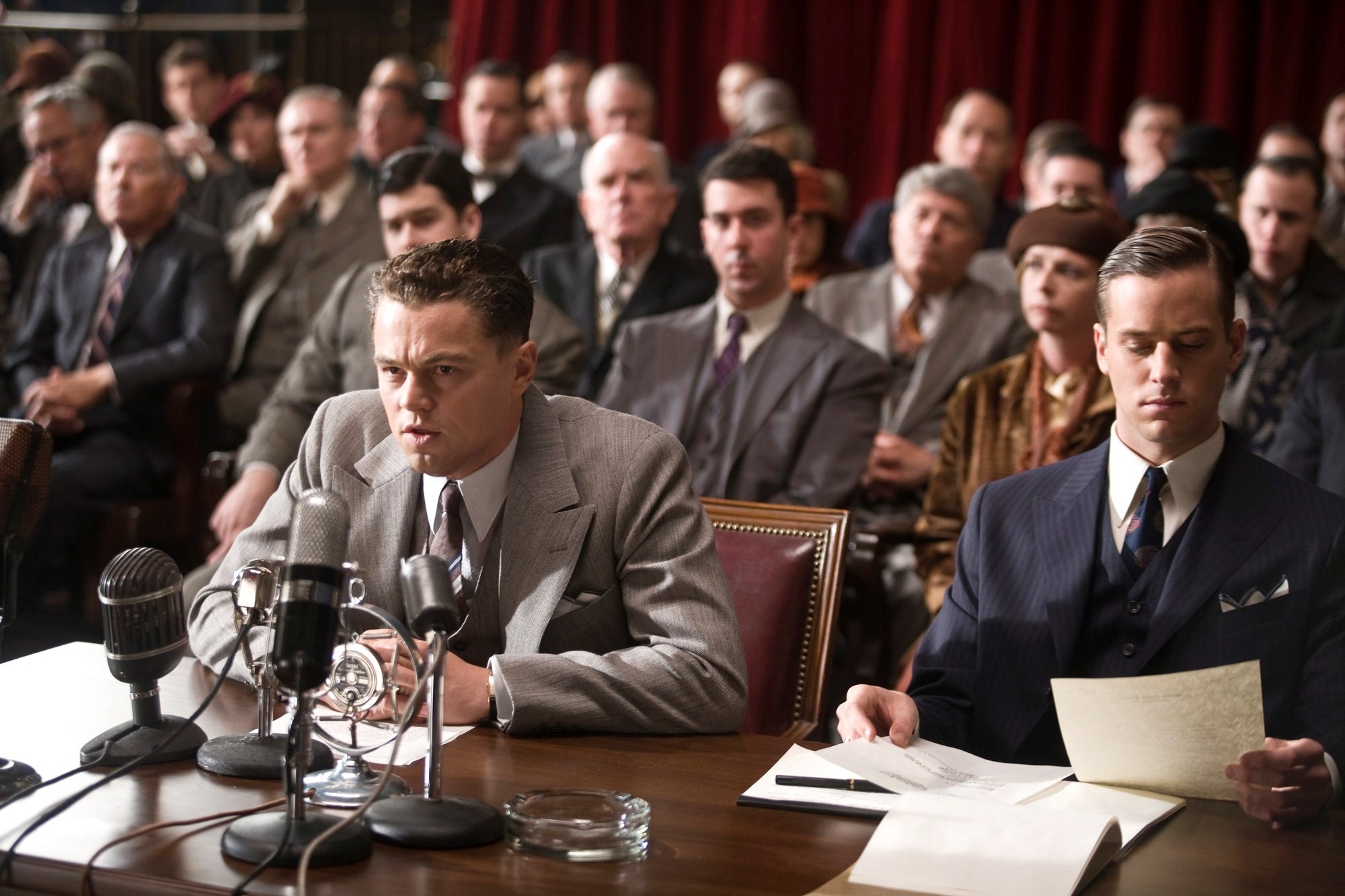 Leonardo DiCaprio stars as J. Edgar Hoover and Armie Hammer stars as Clyde Tolson in Warner Bros. Pictures' J. Edgar (2011). Photo credit by Keith Bernstein.