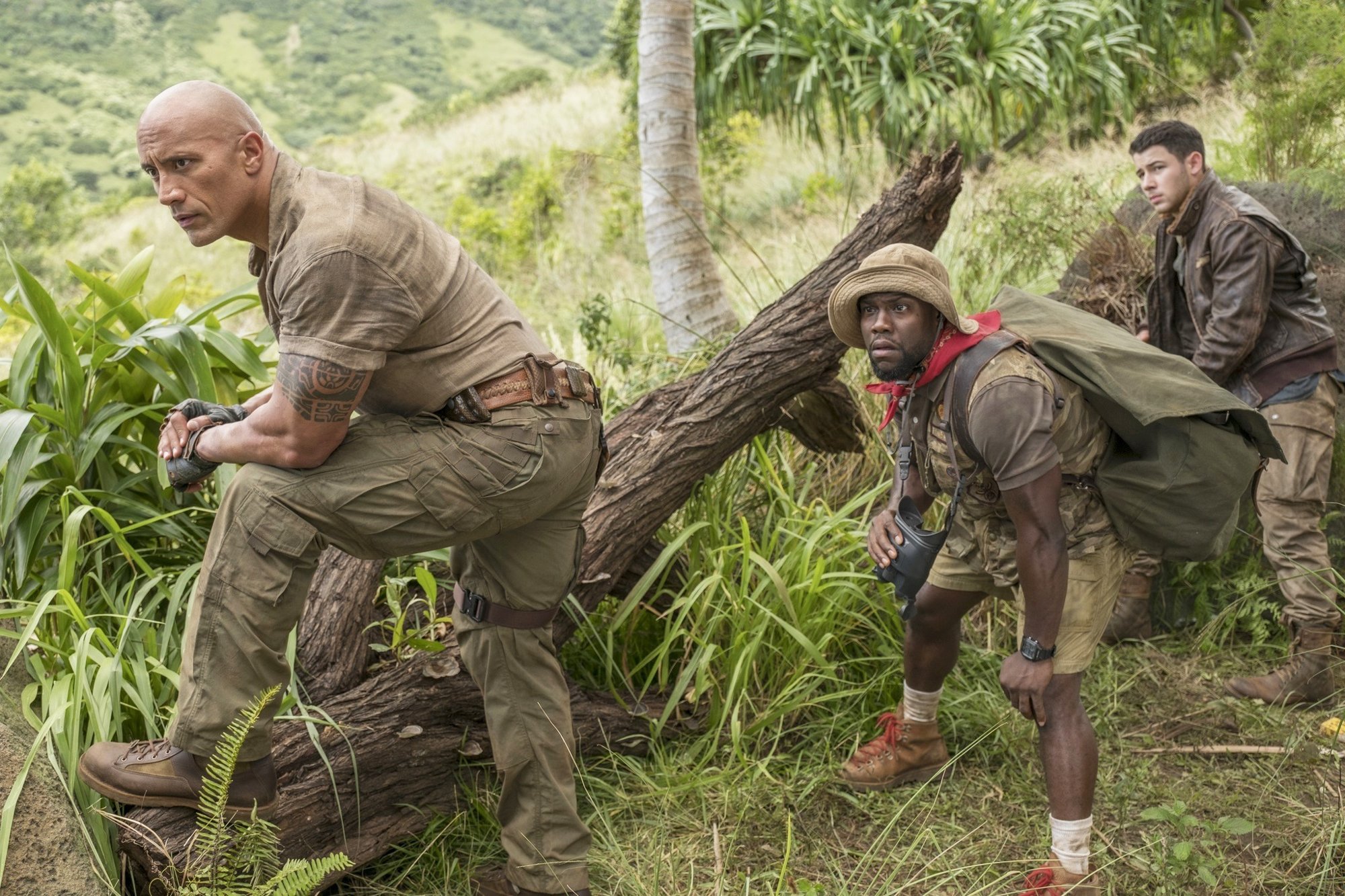 The Rock, Kevin Hart and Nick Jonas in Columbia Pictures' Jumanji: Welcome to the Jungle (2017)