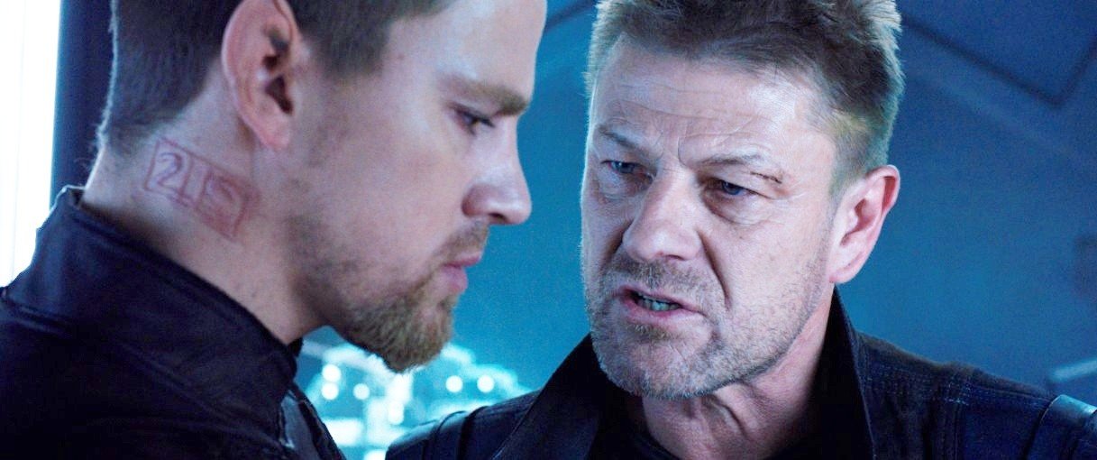 Channing Tatum stars as Caine and Sean Bean stars as Stinger in Warner Bros. Pictures' Jupiter Ascending (2015)