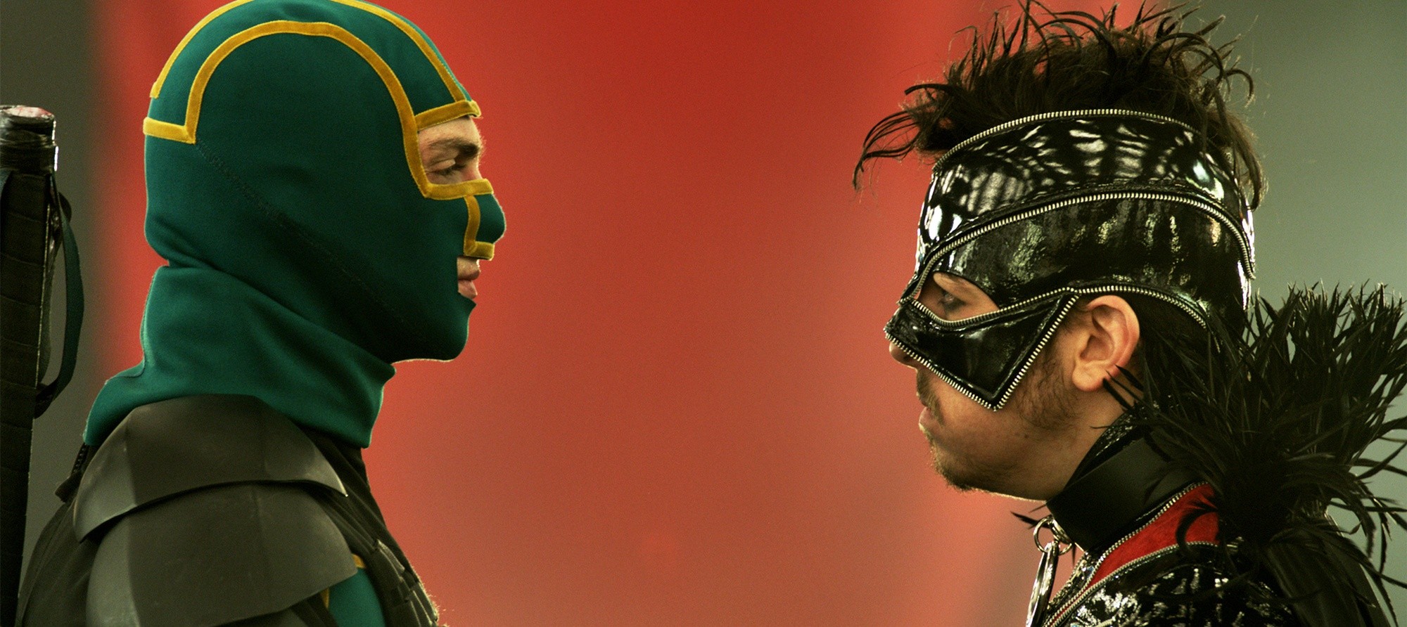 Aaron Johnson stars as 	Dave Lizewski/Kick-Ass and Christopher Mintz-Plasse stars as Chris D'Amico/The Mother Fucker in Universal Pictures' Kick-Ass 2 (2013)