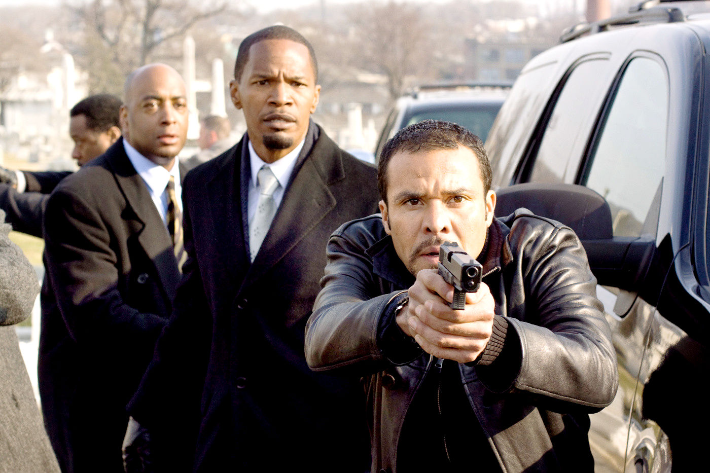 Jamie Foxx stars as Nick Rice and Michael Irby stars as Det. Garza in Overture Films' Law Abiding Citizen (2009)