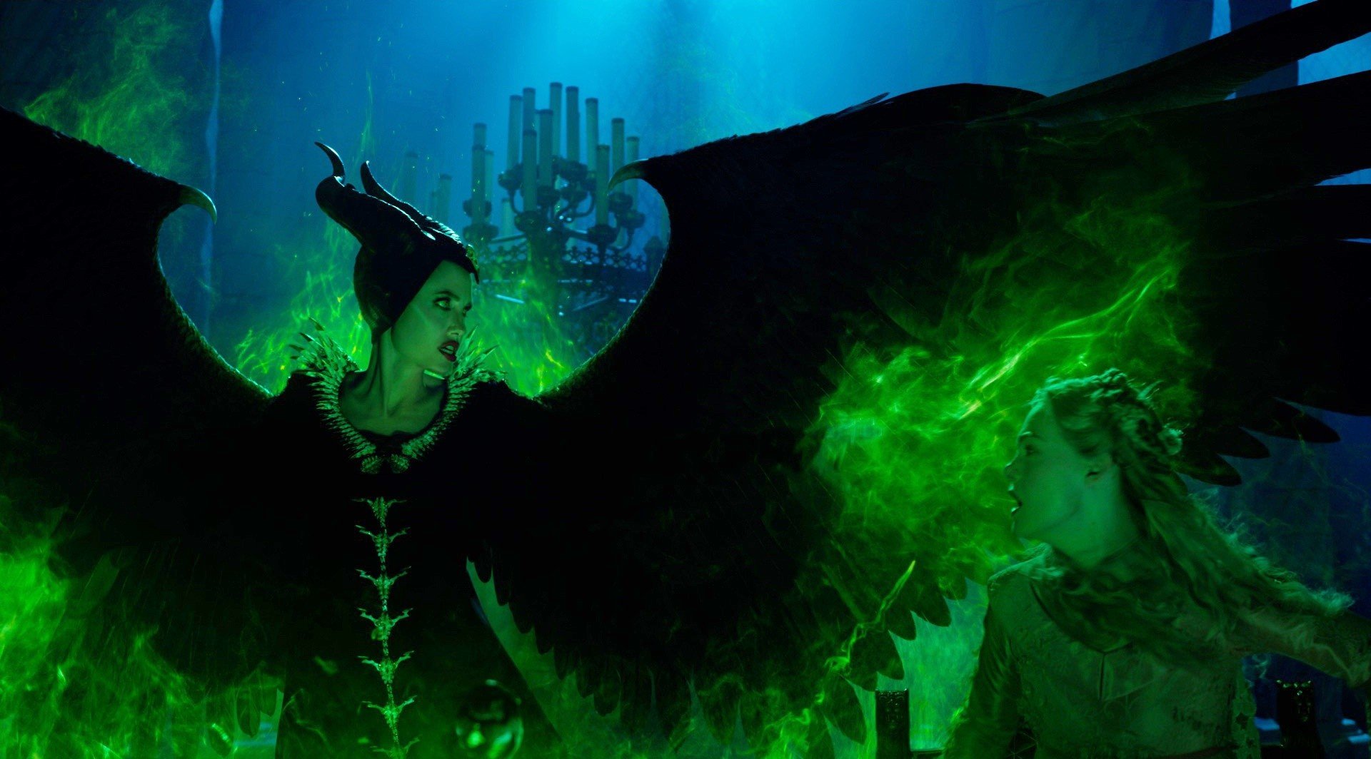 Angelina Jolie stars as Maleficent and Elle Fanning stars as Princess Aurora in Walt Disney Pictures' Maleficent: Mistress of Evil (2019)