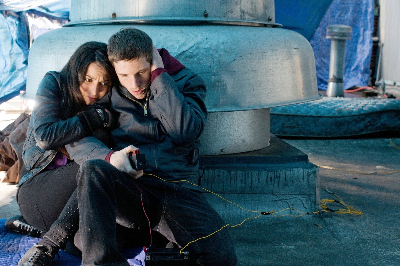 Genesis Rodriguez stars as Angie and Jamie Bell stars as Joey Cassidy in Summit Entertainment's Man on a Ledge (2012)