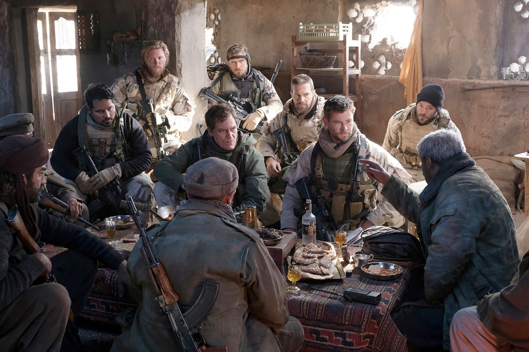 Michael Pena, Thad Luckinbill, Michael Shannon, Jack Kesy, Geoff Stults, Chris Hemsworth and Austin Hebert in Warner Bros. Pictures' 12 Strong (2018)