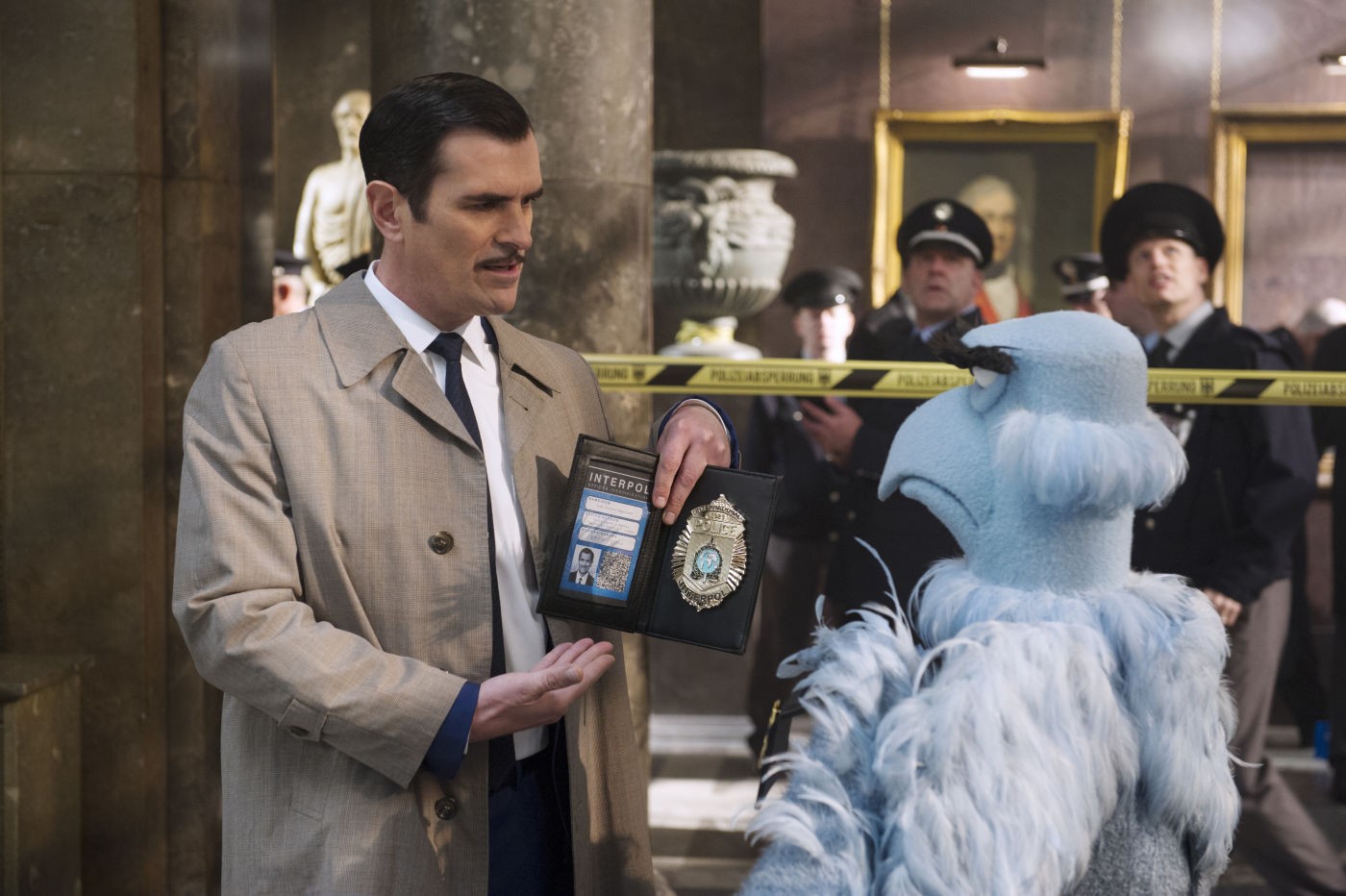 Ty Burrell (Jean Pierre Napoleon) and Sam the Eagle in Walt Disney Pictures' Muppets Most Wanted (2014)