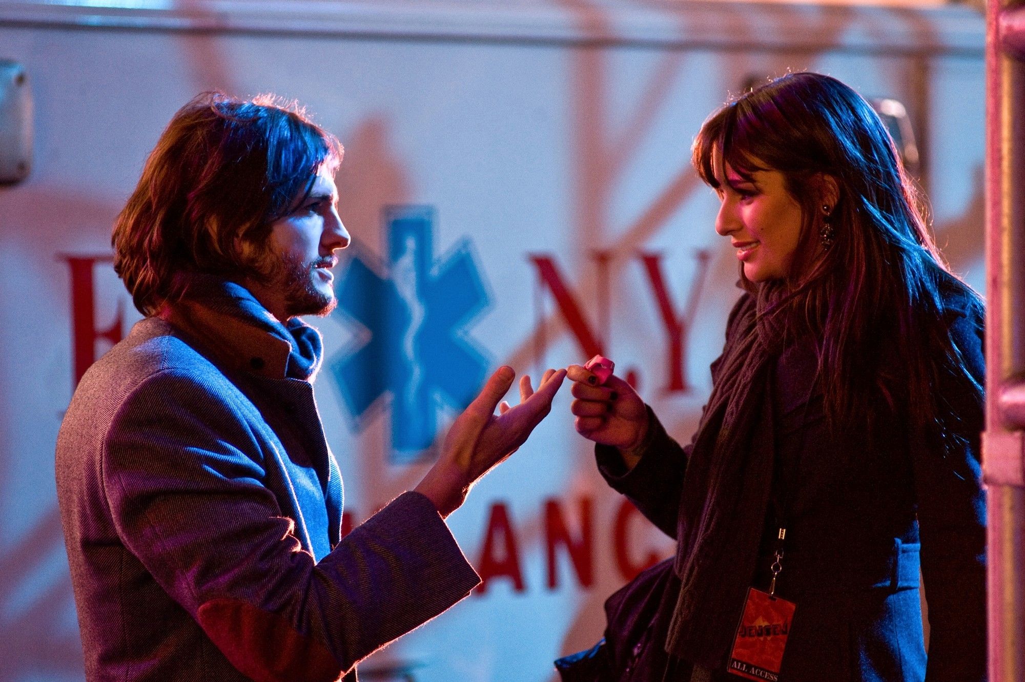 Ashton Kutcher stars as Randy and Lea Michele stars as Elise in Warner Bros. Pictures' New Year's Eve (2011). Photo credit by Andrew Schwartz.