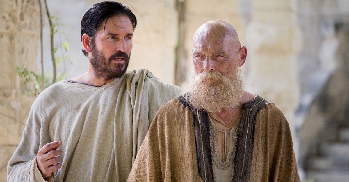 James Caviezel stars as Luke and James Faulkner stars as Paul in Columbia Pictures' Paul, Apostle of Christ (2018)