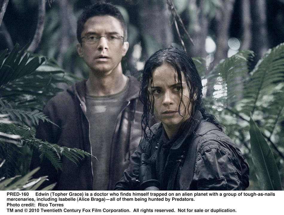 Topher Grace stars as Edwin and Alice Braga stars as Isabelle in 20th Century Fox's Predators (2010). Photo credit by Rico Torres