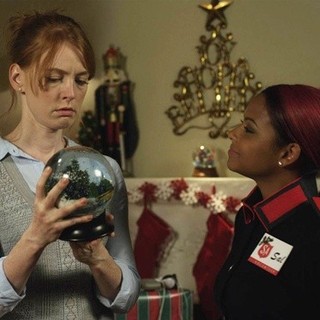 Alicia Witt (stars as Meg) and Christina Milian in Lifetime's An Snow Globe Christmas (2013)