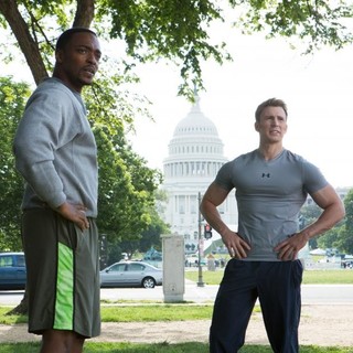 Anthony Mackie stars as Sam Wilson/The Falcon and Chris Evans stars as Steve Rogers/Captain America in Walt Disney Pictures' Captain America: The Winter Soldier (2014)