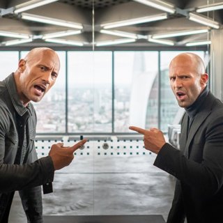 The Rock stars as Luke Hobbs and Jason Statham stars as Deckard Shaw in Universal Pictures' Fast & Furious Presents: Hobbs & Shaw (2019)