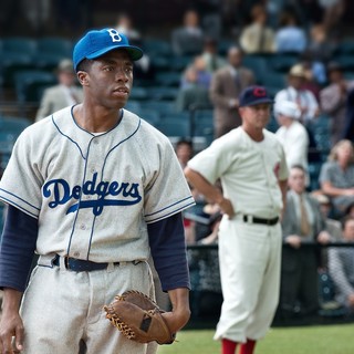 Chadwick Boseman	 stars as Jackie Robinson in Warner Bros. Pictures' 42 (2013)