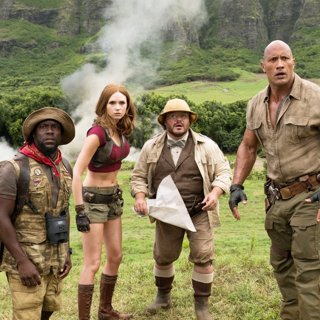 Kevin Hart, Karen Gillan, Jack Black and The Rock in Columbia Pictures' Jumanji: Welcome to the Jungle (2017)