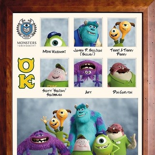 Mike Wazowski, James P. Sullivan, Terri & Terry Perry, Scott 'Squishy' Squibbles, Art and Don Carlton from Walt Disney Pictures' Monsters University (2013)