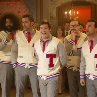 Reggie Watts, Freddie Stroma, Adam DeVine, Austin Lyon and Skylar Astin in Universal Pictures' Pitch Perfect 2 (2015)