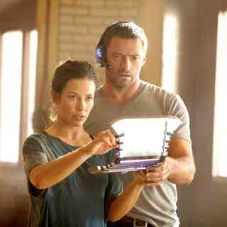 Evangeline Lilly stars as Bailey Tallet and Hugh Jackman stars as Charlie Kenton in Walt Disney Pictures' Real Steel (2011)