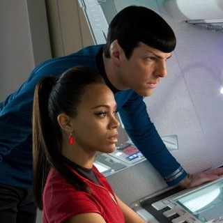 Zoe Saldana stars as Nyota Uhura and Zachary Quinto stars as Spock in Paramount Pictures' Star Trek Into Darkness (2013)