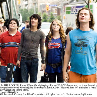 Josh Gad, Teddy Geiger, Emma Stone, and Rainn Wilson in 20th Century Fox's (2008). Photo credit by George Kraychyk.