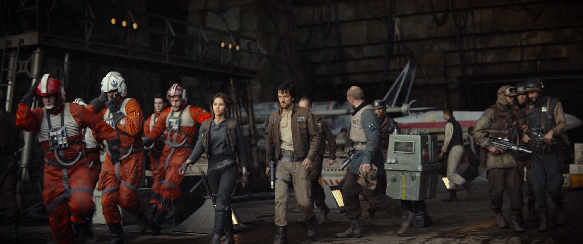 Felicity Jones (stars as Jyn Erso) and Diego Luna in Walt Disney Pictures' Rogue One: A Star Wars Story (2016)