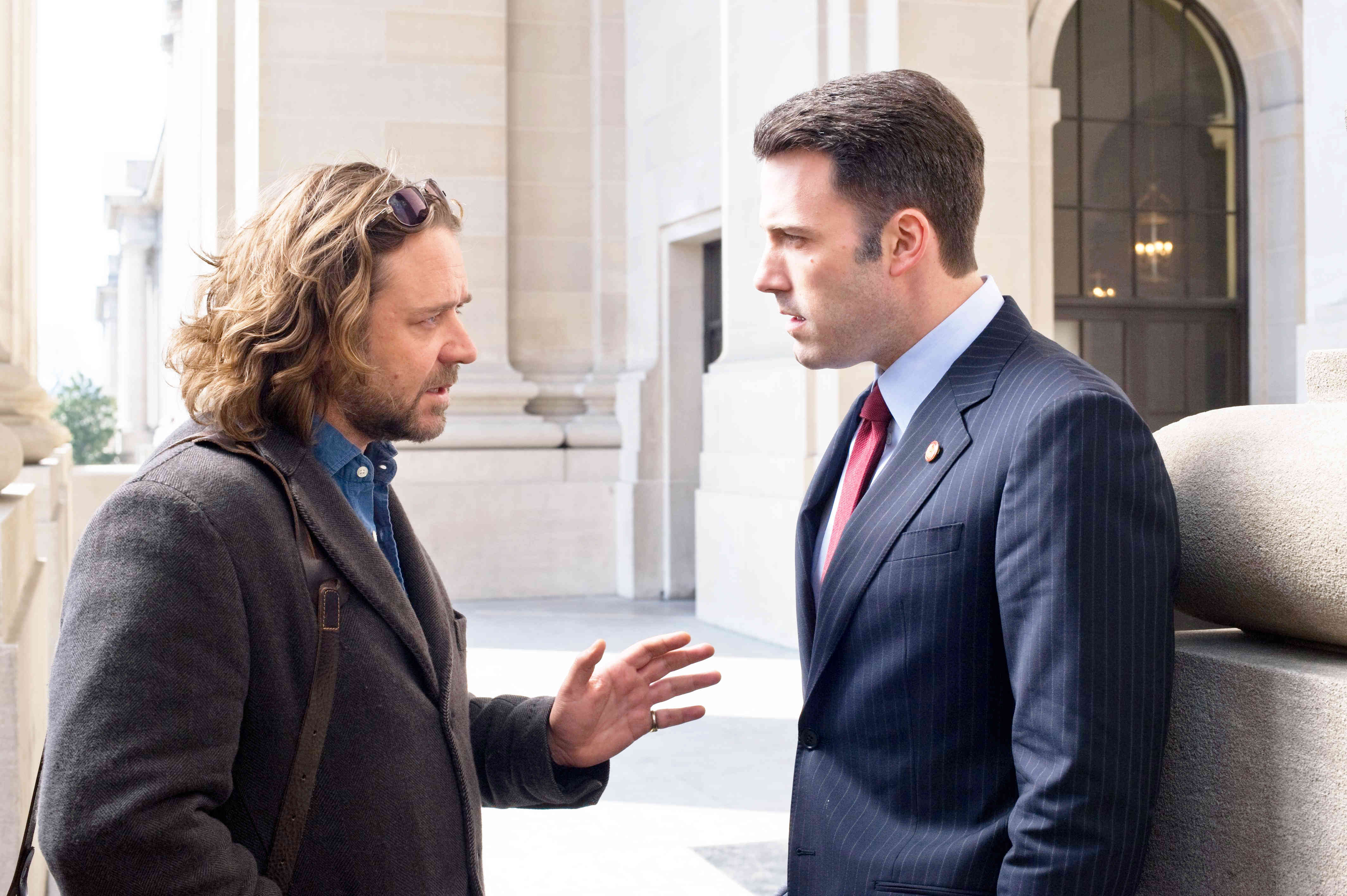 Russell Crowe stars as Cal McCaffrey and Ben Affleck stars as Stephen Collins in Universal Pictures' State of Play (2009)