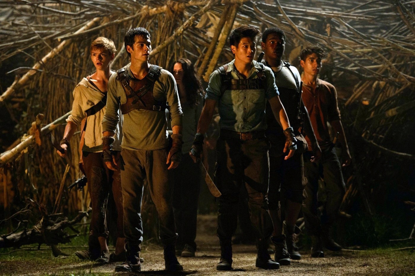 Will Poulter, Dylan O'Brien, Ki Hong Lee and Aml Ameen in 20th Century Fox's The Maze Runner (2014)