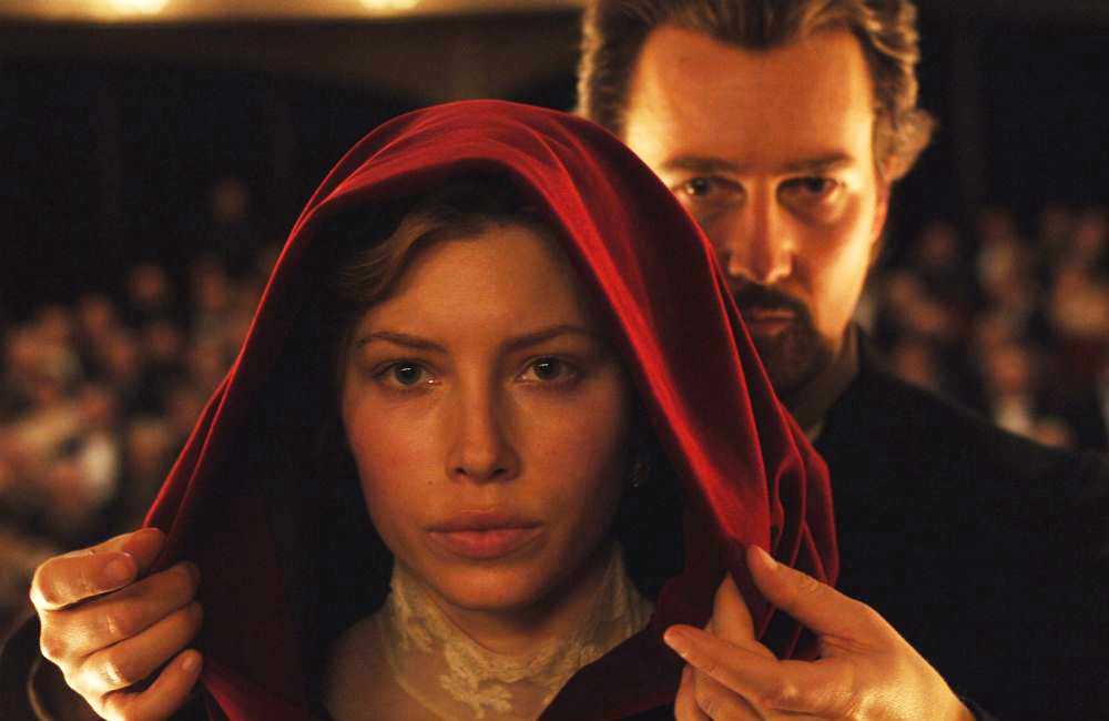 Jessica Biel as Princess Sophie and Edward Norton as a magician named Eisenheim in The Illusionist (2006)