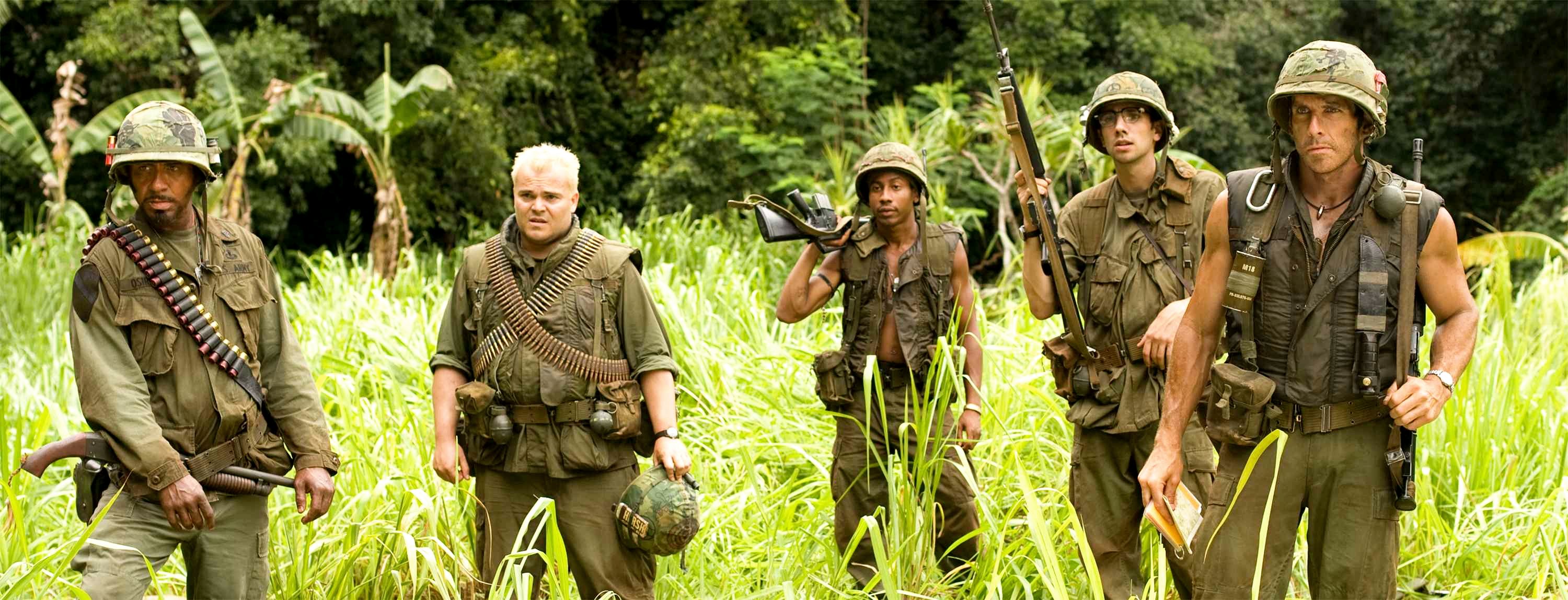 Robert Downey Jr., Jack Black, Brandon Jackson, Jay Baruchel and Ben Stiller in DreamWorks Pictures' Tropic Thunder (2008)