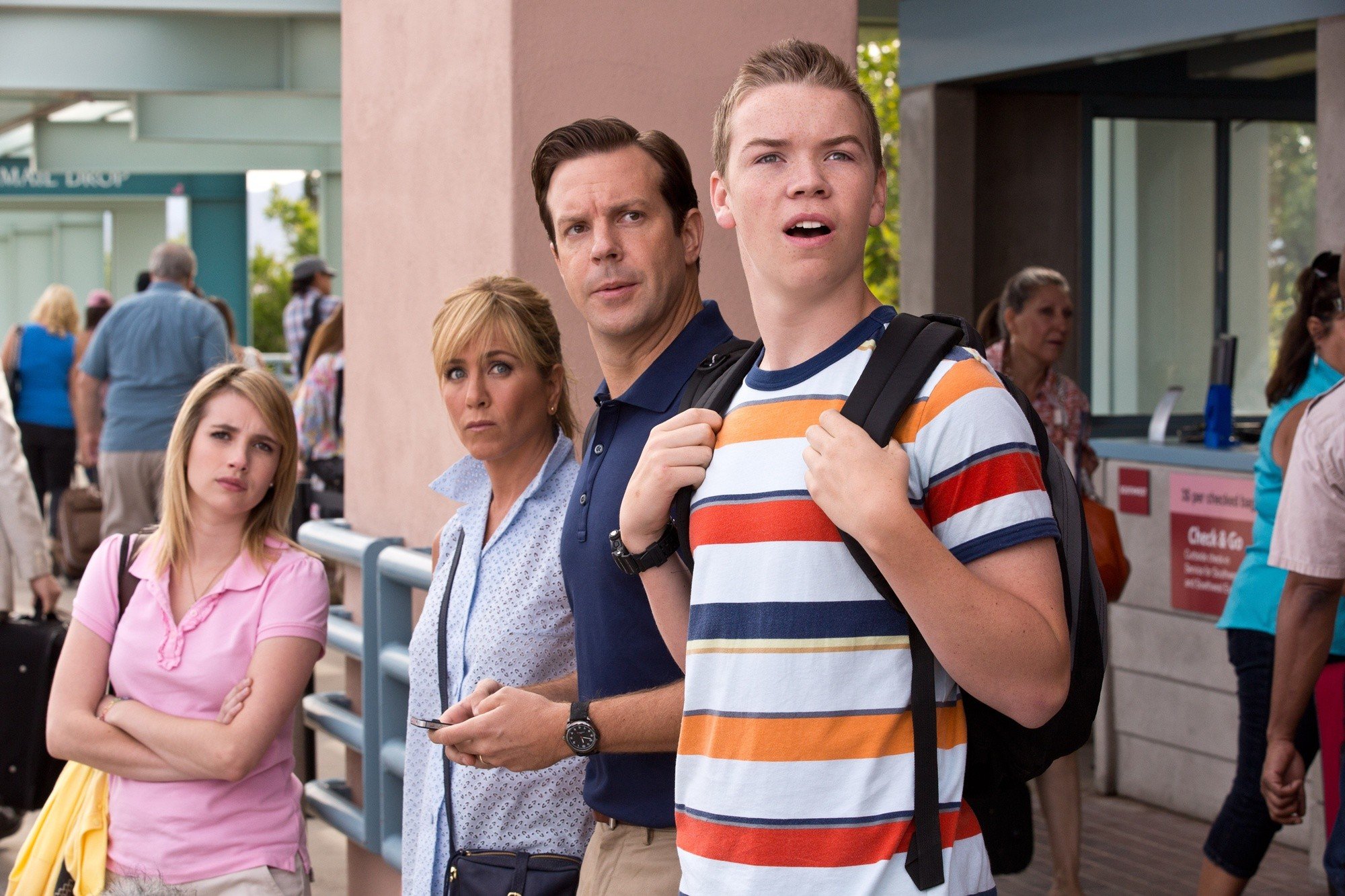 Emma Roberts, Jennifer Aniston, Jason Sudeikis and Will Poulter in Warner Bros. Pictures' We're the Millers (2013)