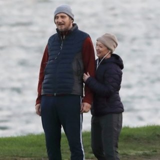 Liam Neeson and Lesley Manville Filming Normal People