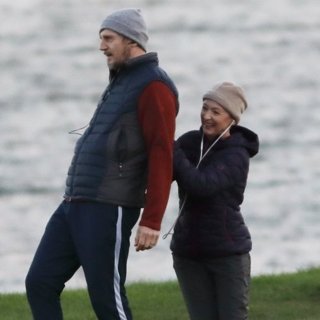 Liam Neeson and Lesley Manville Filming Normal People